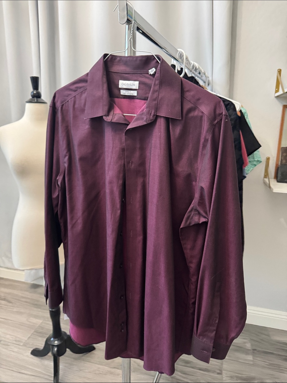 Calvin Klein Mens Burgundy Long-Sleeve Dress Shirt XL